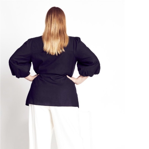 Refinity for City Chic black linen wrap top with balloon sleeves and tie Size 20 - Picture 3 of 16